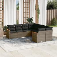 8-delige Loungeset met kussens poly rattan grijs