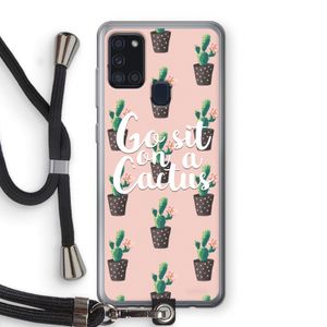 Cactus quote: Samsung Galaxy A21s Transparant Hoesje met koord