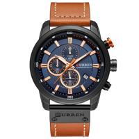 CURREN M8291 Chronograph horloges casual lederen horloge voor mannen (zwart geval blauw gezicht)