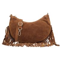 Charm London Suède Schoudertasje met Franjes Elisa Cognac