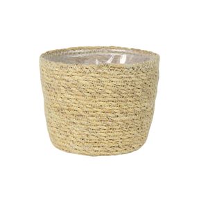 Plantenpot/bloempot van jute/zeegras diameter 15 cm en hoogte 12 cm creme beige