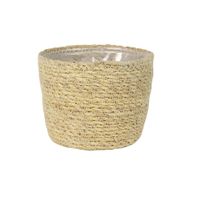 Plantenpot/bloempot van jute/zeegras diameter 15 cm en hoogte 12 cm creme beige - thumbnail