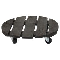 Planten trolley - Acacia hout - D40 x H8 cm - tot 80 kg - multiroller - hondje