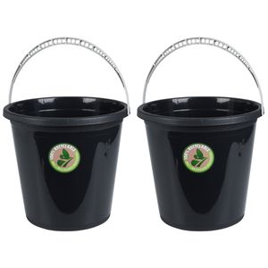 2x Stuks huishoud emmers - 10L - gerecycled kunststof - Zwart