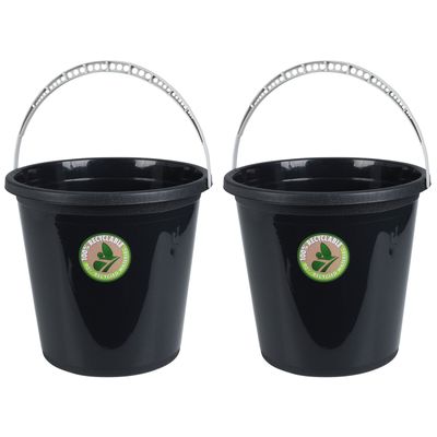 2x Stuks huishoud emmers - 10L - gerecycled kunststof - Zwart