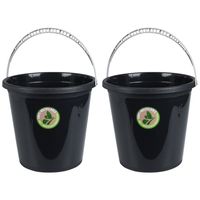 2x Stuks huishoud emmers - 10L - gerecycled kunststof - Zwart