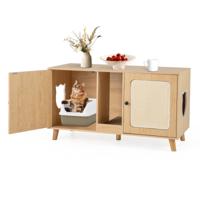 Kattenkast voor Kattentoilet Kattenbakkast met 2 Deuren en Krabplank 2 Sisal-Krabmatten Ingang Kattenhuis voor 2 Katten