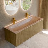 Badmeubel Mondiaz Kurve-Dlux | 120 cm | Meubelkleur Dusk | Wastafelkleur Saba | Solid surface | Wasbak midden spoelbak | 2 kraangaten