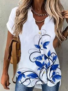 V Nek Geknoopt Bloemen Kort Mouw Blouse