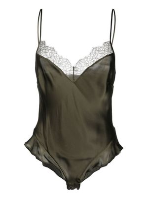Maison Close body en soie bordé de dentelle - Vert