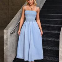 Women's Denim A-Line Dress - Casual High Waist Maxi with Pockets S