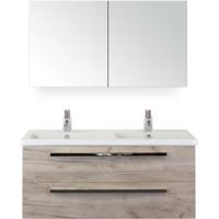 Seville Badmeubelset 120 cm - 2 Laden Craft Oak - Wastafel Djazz Dubbel met Spiegelkast