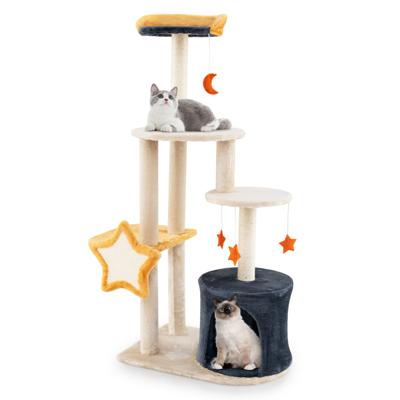128 CM Schattige Kattenboom Kattentoren met Meerdere Verdiepingen en Sisal Krabpalen & Plank Pluche Zitstok Hangend Speelgoed