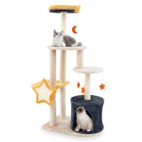 128 CM Schattige Kattenboom Kattentoren met Meerdere Verdiepingen en Sisal Krabpalen & Plank Pluche Zitstok Hangend Speelgoed