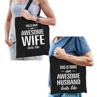 Awesome Wife en Awesome husband tasje - Cadeau bruid en bruidegom bruiloft huwelijk - thumbnail