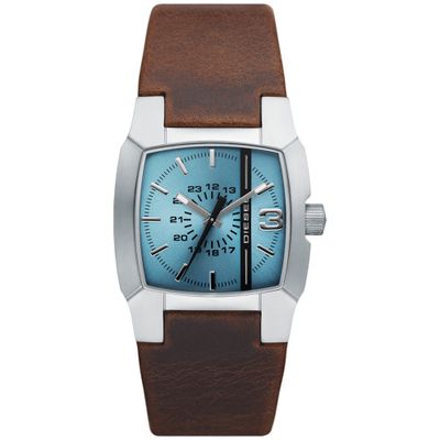 Diesel DZ1998 Horloge Cliffhanger staal-leder zilverkleurig-blauw-bruin 36 mm