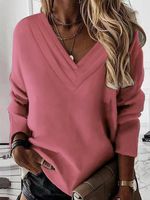 Casual Loose V Neck Plain Sweatshirt