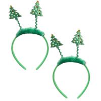 Kerst diadeems - 2x - wiebel kerstbomen - groen - kerstaccessoires - haarband