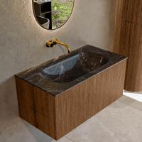 Badmeubel Mondiaz Kurve-Dlux | 90 cm | Meubelkleur Walnut | Wastafelkleur Lava | Solid surface | Midden spoelbak | Zonder kraangat(en) Badmeubel Mondiaz Kurve-Dlux | 90 cm | Meubelkleur Walnut | Wastafelkleur Lava | Solid surface | Midden spoelbak | Zonder kraangat(en)