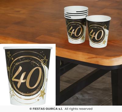 Bekertjes 40 Jaar Zwart & Goud Chique