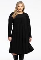 Yoek Jurk Plisse Hem In Point | Zwart | Maat 54/56