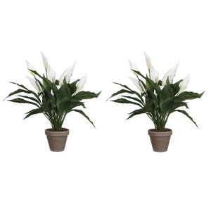 2x stuks spathiphyllum lepelplant kunstplanten wit in keramieken pot H50 x D40 cm