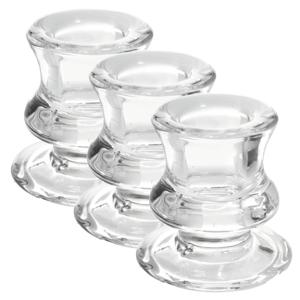 Kandelaar/kaarsenhouder voor dinerkaarsen - 3x stuks - 6 cm - Glas - Transparant