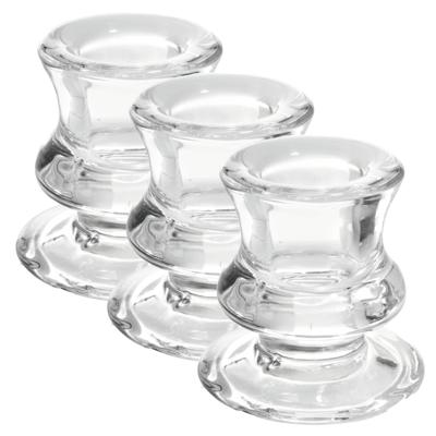 Kandelaar/kaarsenhouder voor dinerkaarsen - 3x stuks - 6 cm - Glas - Transparant