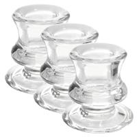 Kandelaar/kaarsenhouder voor dinerkaarsen - 3x stuks - 6 cm - Glas - Transparant