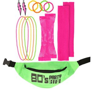 Foute 80s/90s party verkleed set compleet - dames - fluor groen - jaren 80/90 verkleed accessoires