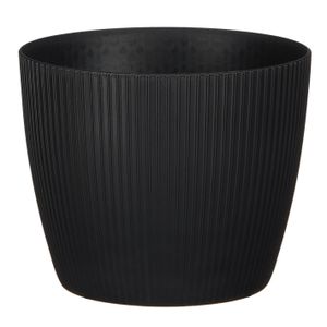 Plantenpot/bloempot kunststof zwart ribbels patroon - D16/H16 cm