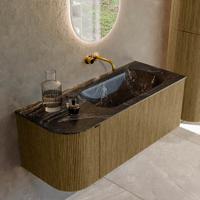 Badmeubel Mondiaz Kurve-Dlux | 115 cm cm | Meubelkleur Dusk | Wastafelkleur Lava | Solid surface | Wasbak rechter zijde spoelbak | Zonder kraangat(en)
