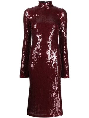 Galvan London robe mi-longue brodée de sequins à col montant - Rouge
