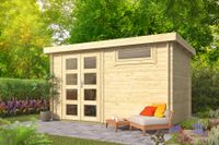 Tuindeco Uddel Blokhut 380x260 cm 28 mm vuren blank- Plat dak- Onbehandeld vurenhout- Tuindeco