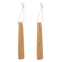 5Five Schoenlepel - 2x - 16 cm - bamboe - bruin - met touw - instaphulp - schoenen
