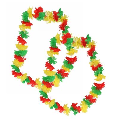 Limburg carnaval gekleurde Hawaii krans - 2x - rood/geel/groen - Carnavals accessoires