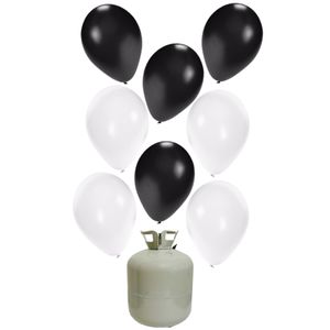 30x Helium ballonnen zwart/wit 27 cm + helium tank/cilinder