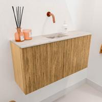 Toiletmeubel Mondiaz Joya Dlux | 80 cm | Meubelkleur Oak | Faye wastafel Nata Wasbak Midden | Zonder kraangat(en)