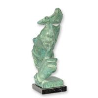 A BRONZE SCULPTURE "SPEAK NO EVIL" GREEN