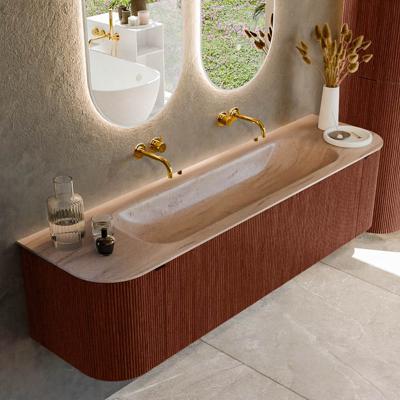 Badmeubel Mondiaz Kurve-Dlux | 170 cm | Meubelkleur Ruby | Wastafelkleur Saba | Solid surface | Wasbak midden spoelbak | Zonder kraangat(en)