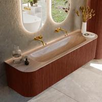 Badmeubel Mondiaz Kurve-Dlux | 170 cm | Meubelkleur Ruby | Wastafelkleur Saba | Solid surface | Wasbak midden spoelbak | Zonder kraangat(en)