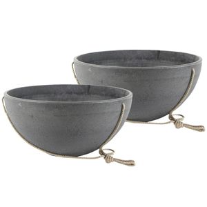 2x stuks hangende bloempot/plantenpot schaal van gerecycled kunststof donkergrijs D25 en H12 cm - Plantenpotten