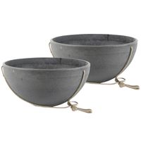 2x stuks hangende bloempot/plantenpot schaal van gerecycled kunststof donkergrijs D25 en H12 cm - Plantenpotten - thumbnail