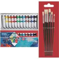 Toppoint set van 12 tubes acrylverf voor kinderen met 6 schilder penselen - thumbnail