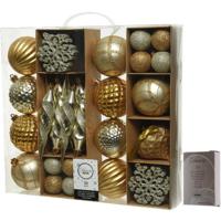 50x Gouden kerstballen en figuren 4-8-15 cm kunststof mix incl. ophanghaakjes - Kerstbal - thumbnail