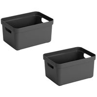 2x stuks kunststof opbergbakken/opbergmanden antraciet grijs 5 liter - Opbergbox