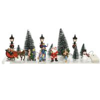 16x stuks Led kerstdorp accessoires figuurtjes/poppetjes en kerstboompje 15cm