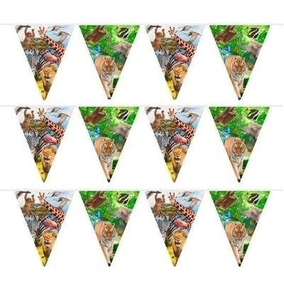 Verjaardag vlaggenlijn slinger - 3x - 10 meter - Safari/jungle thema feest - plastic - binnen/buiten