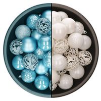 Decoris kerstballen - 74x st - wit en ijsblauw - 6 cm - kunststof - Kerstbal