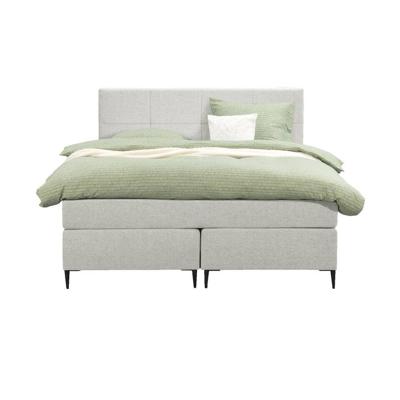 Leen Bakker - Boxspring Liv Geblokt - Ecru - 140x200 Cm - Slanke Poot - Stof - Crème